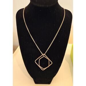 Silver Tone Geometric Nested Pendant Long Necklace with Curb Chain